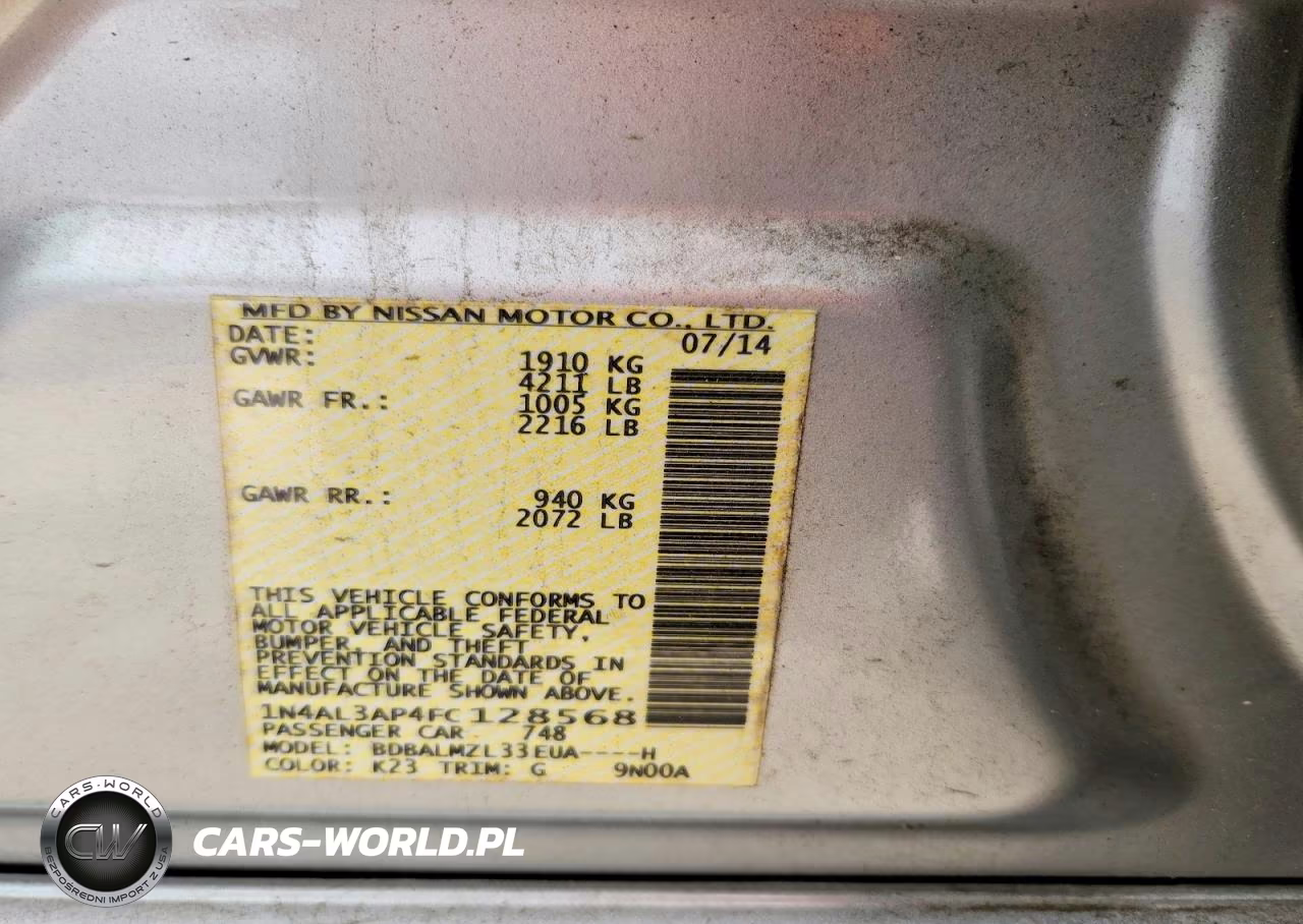 2015 Nissan Altima 2.5 Sv VIN:1N4AL3AP4FC128568 - 12