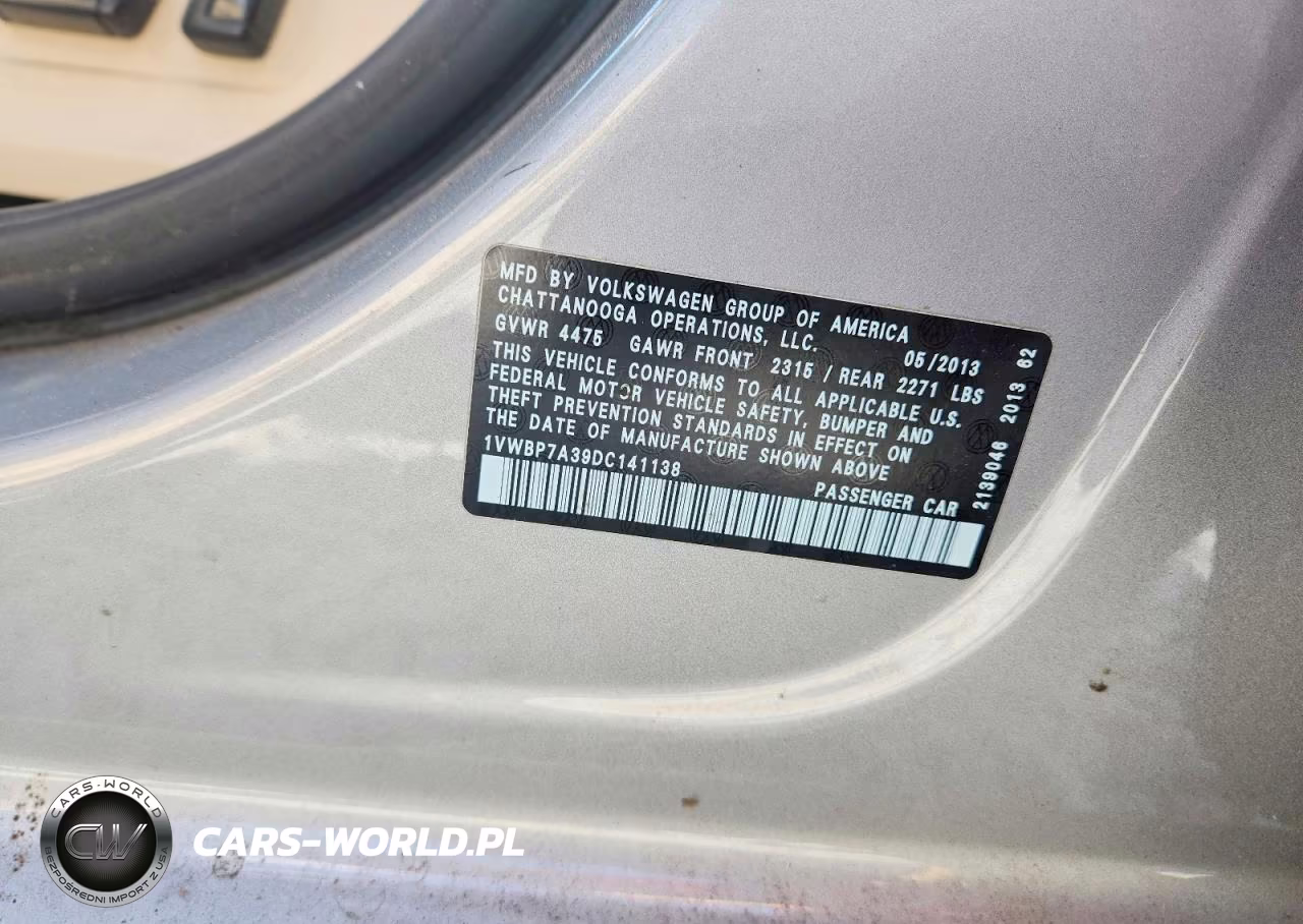 2013 Volkswagen Passat Se VIN:1VWBP7A39DC141138 - 12