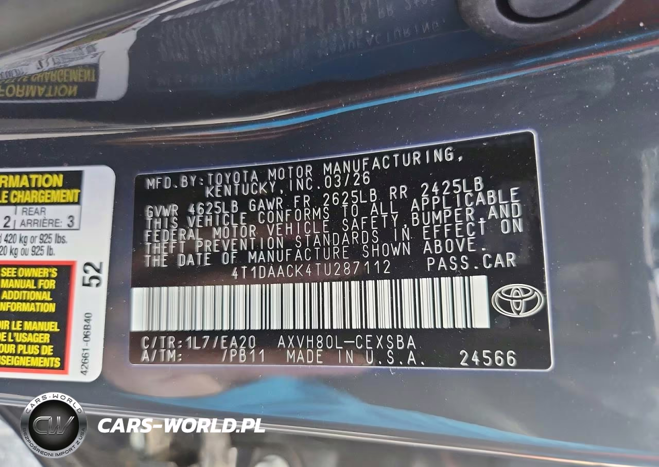 2026 Toyota Camry Se VIN:4T1DAACK4TU287112 - 13