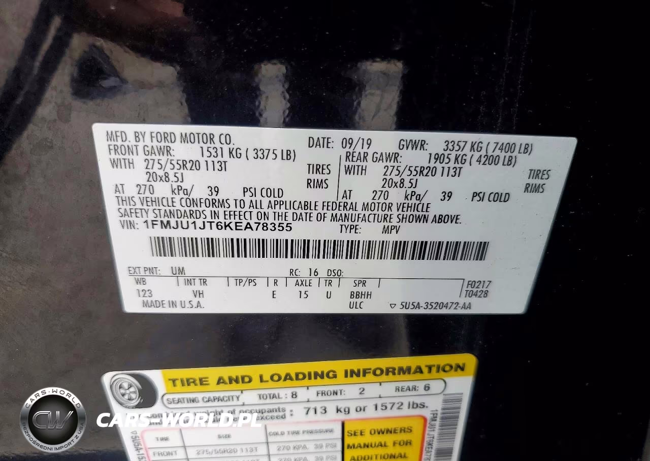 2019 Ford Expedition Xlt VIN:1FMJU1JT6KEA78355 - 13