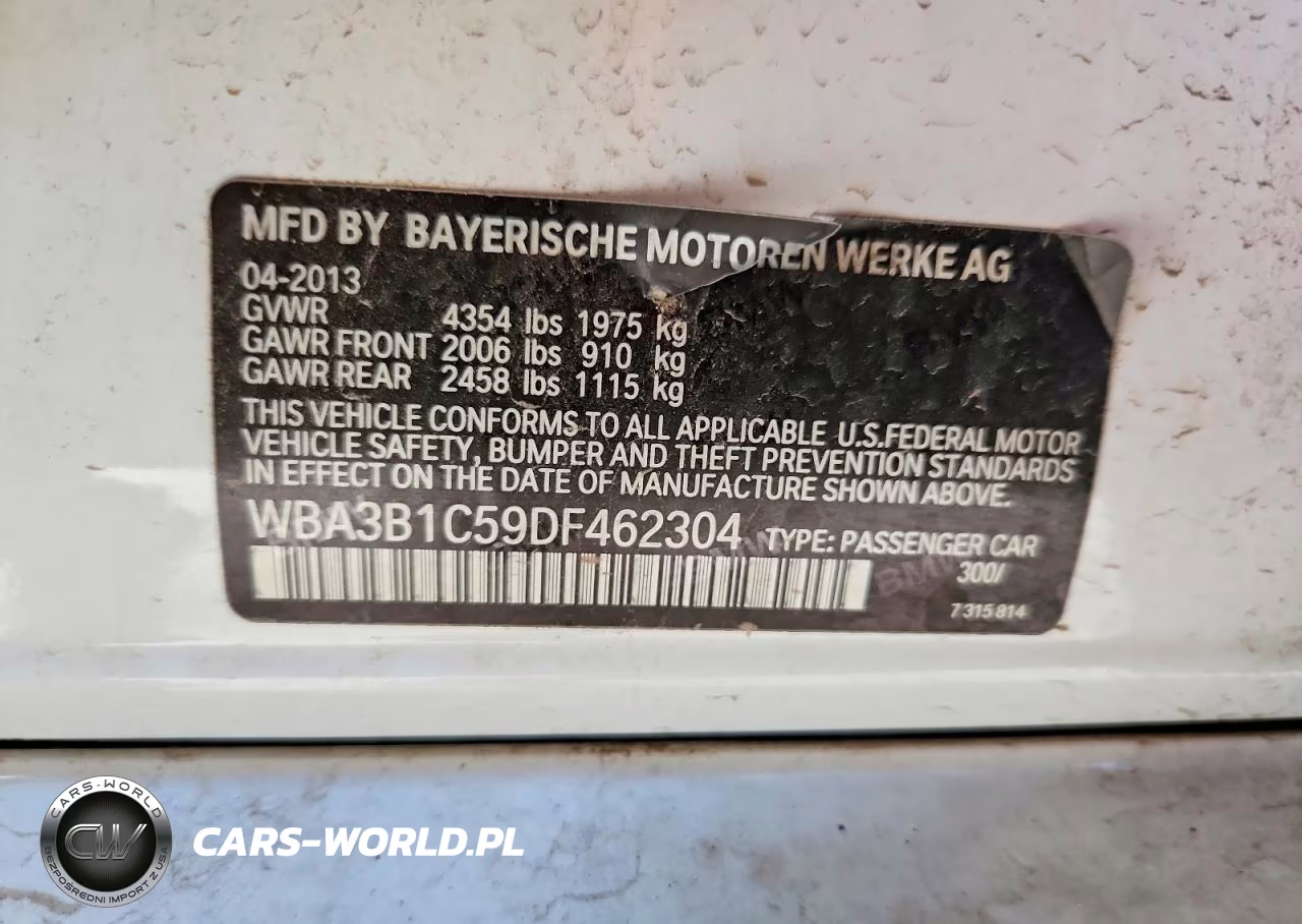 2013 BMW 320 I VIN:WBA3B1C59DF462304 - 12