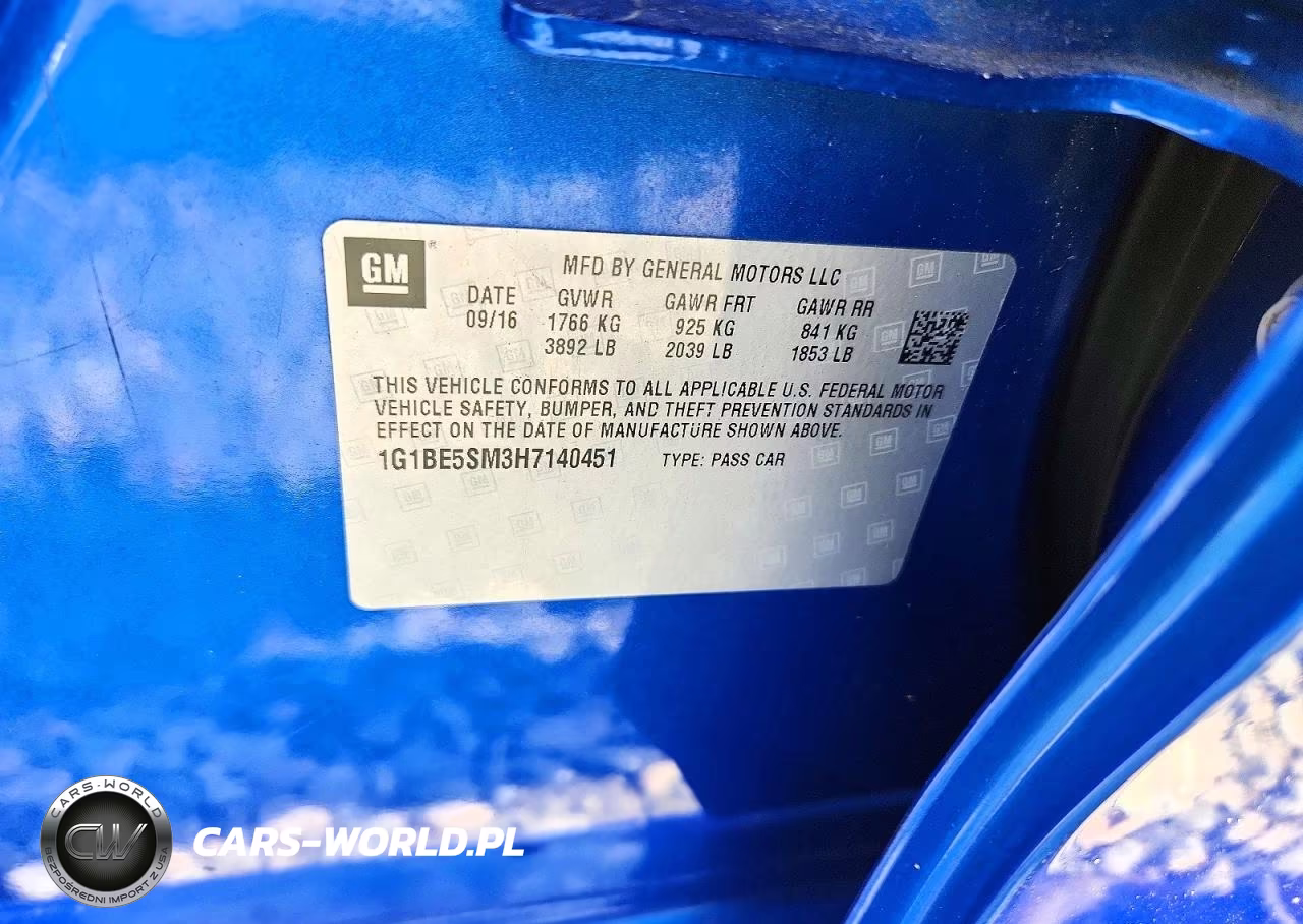 2017 Chevrolet Cruze Lt VIN:1G1BE5SM3H7140451 - 12