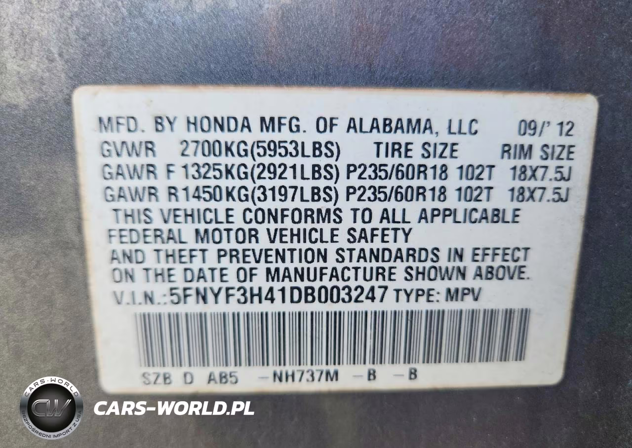2013 Honda Pilot Ex VIN:5FNYF3H41DB003247 - 13