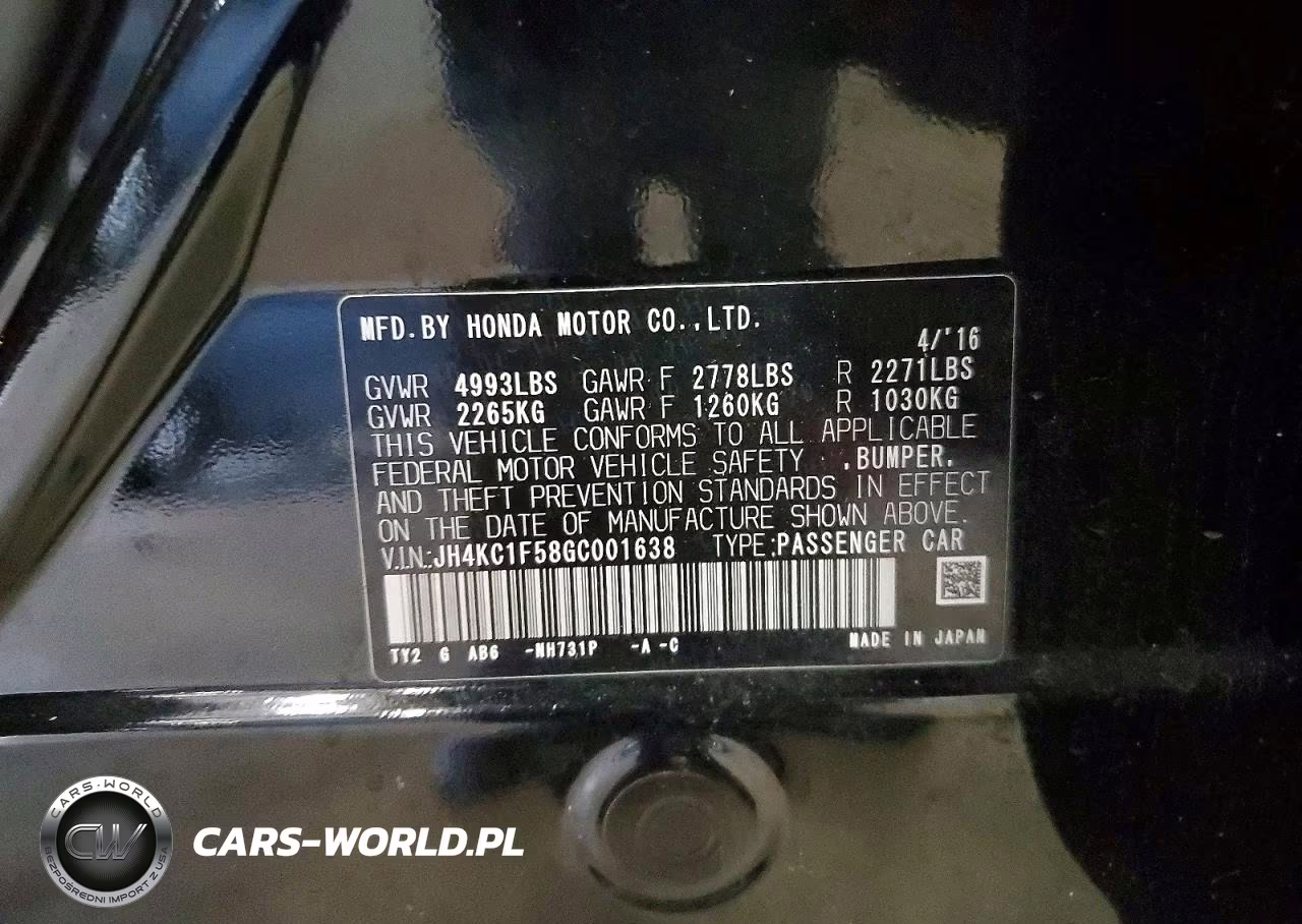 ACURA RLX TECH VIN:JH4KC1F58GC001638 - 12