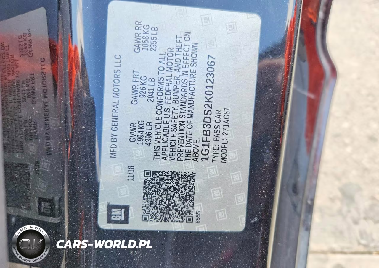 2019 Chevrolet Camaro Ls VIN:1G1FB3DS2K0123067 - 12
