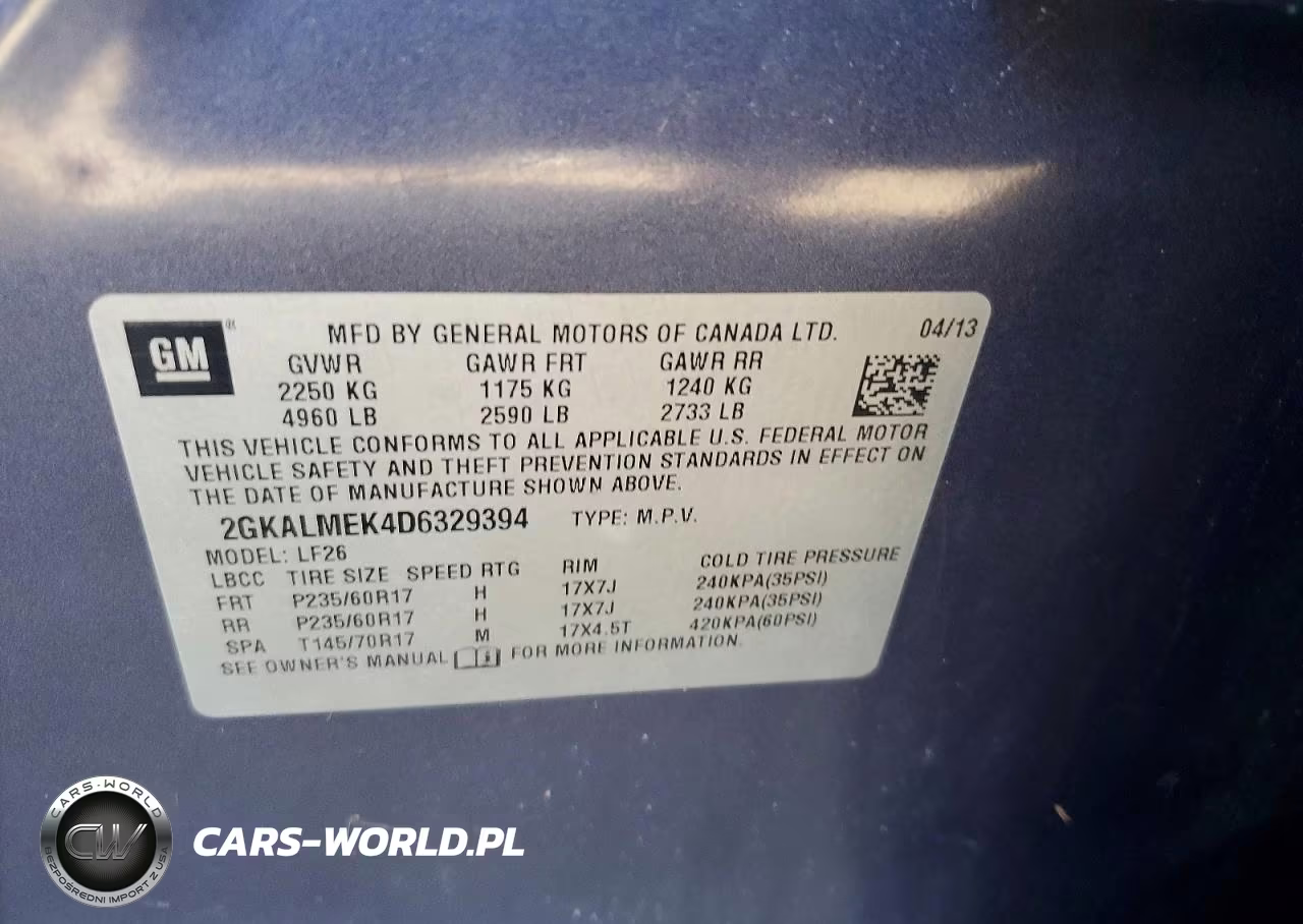2013 GMC Terrain Sle VIN:2GKALMEK4D6329394 - 12