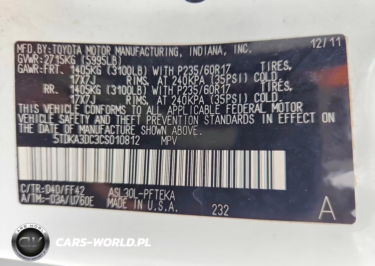 2012 Toyota Sienna Base 7-Passenger VIN:5TDKA3DC3CS010812 - 13