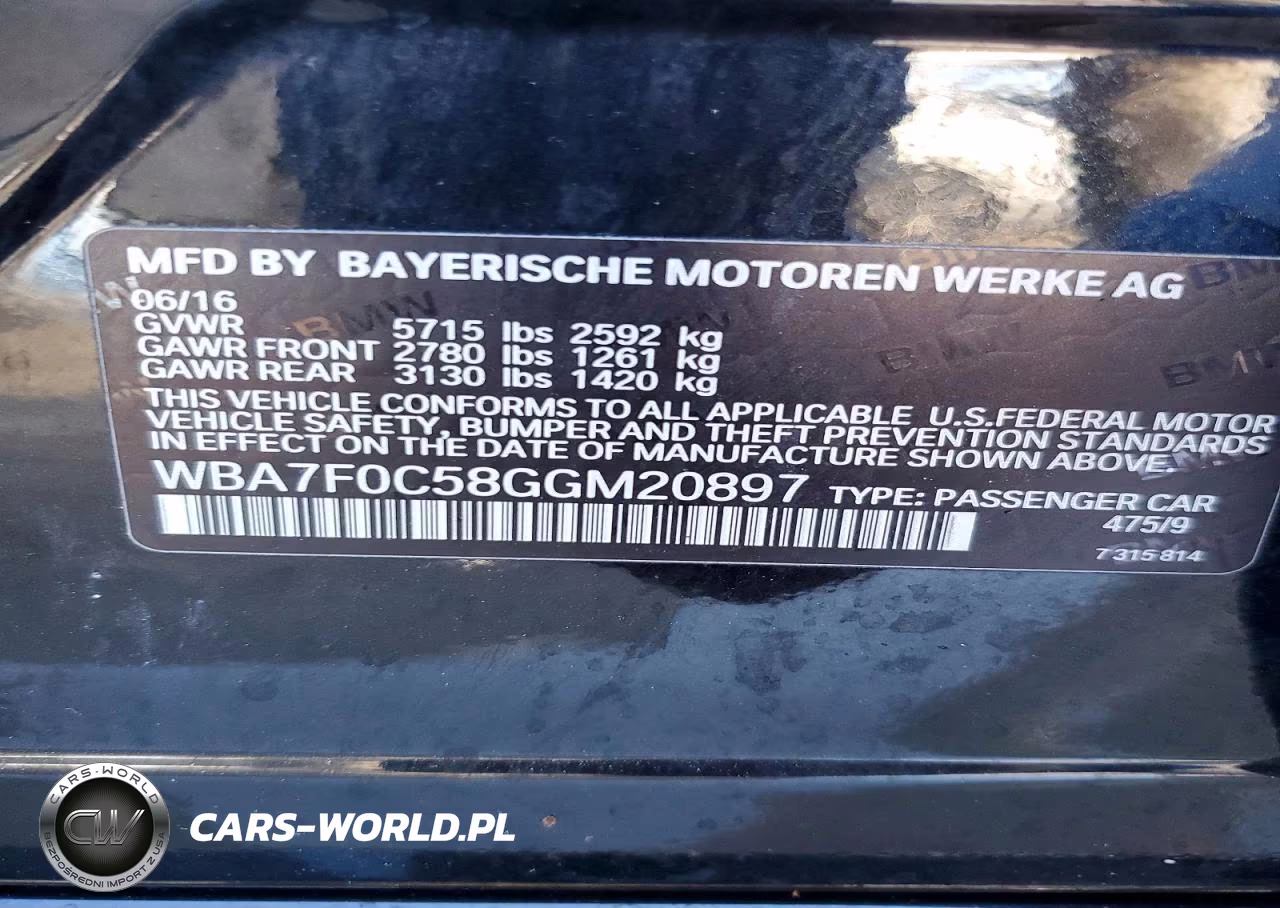 2016 BMW 750 I VIN:WBA7F0C58GGM20897 - 13
