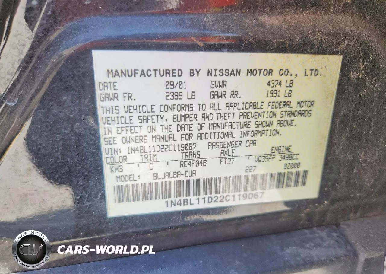 2002 Nissan Altima 3.5 Se VIN:1N4BL11D22C119067 - 13