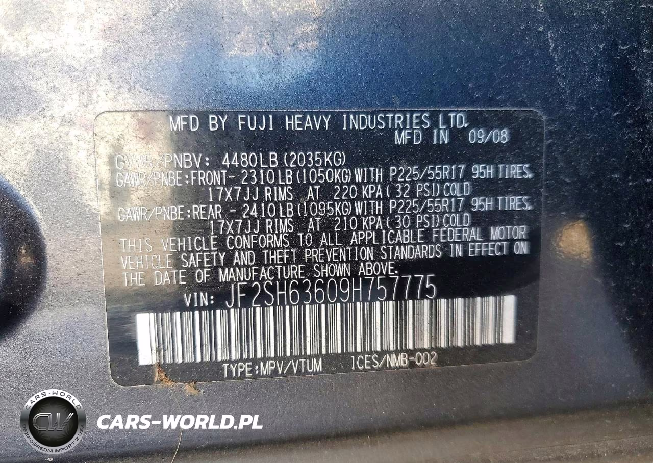 2009 Subaru Forester 2.5X Premium VIN:JF2SH63609H757775 - 12