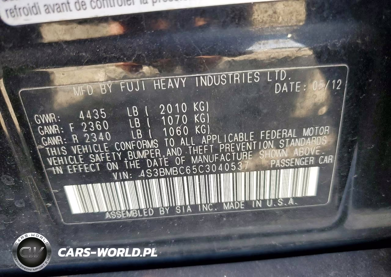 2012 Subaru Legacy 2.5I Premium VIN:4S3BMBC65C3040537 - 12