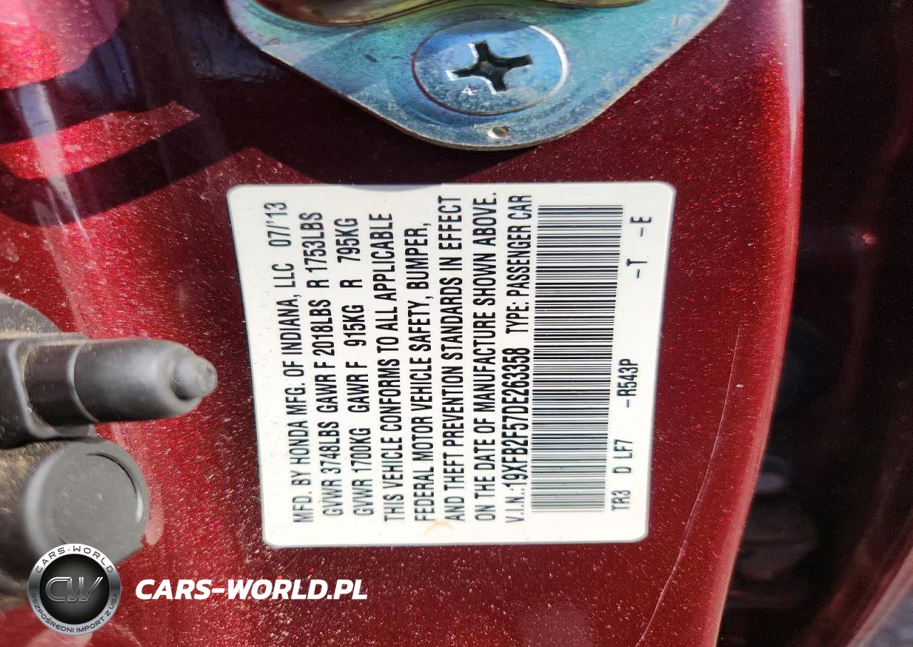 2013 Honda Civic Lx VIN:19XFB2F57DE263358 - 12
