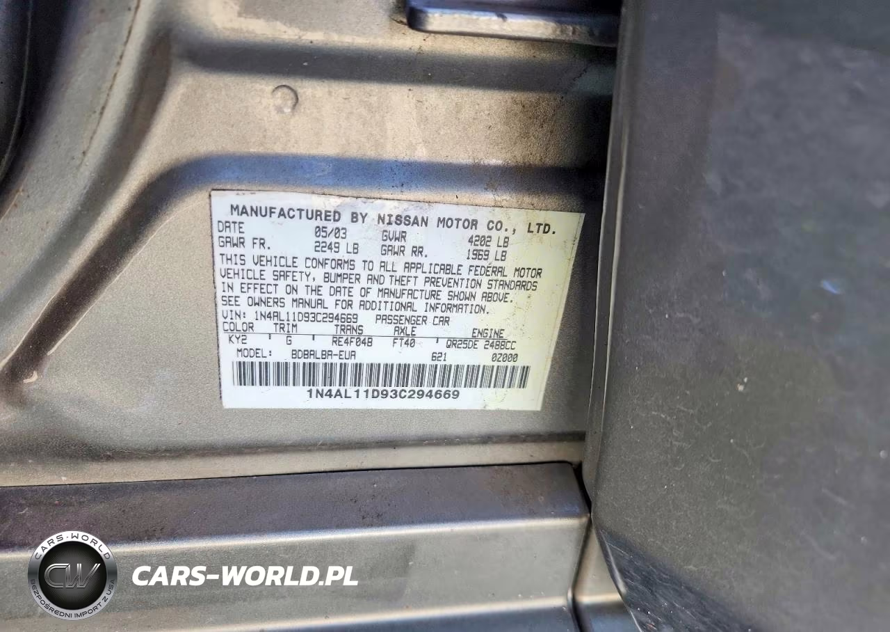 2003 Nissan Altima 2.5 VIN:1N4AL11D93C294669 - 12