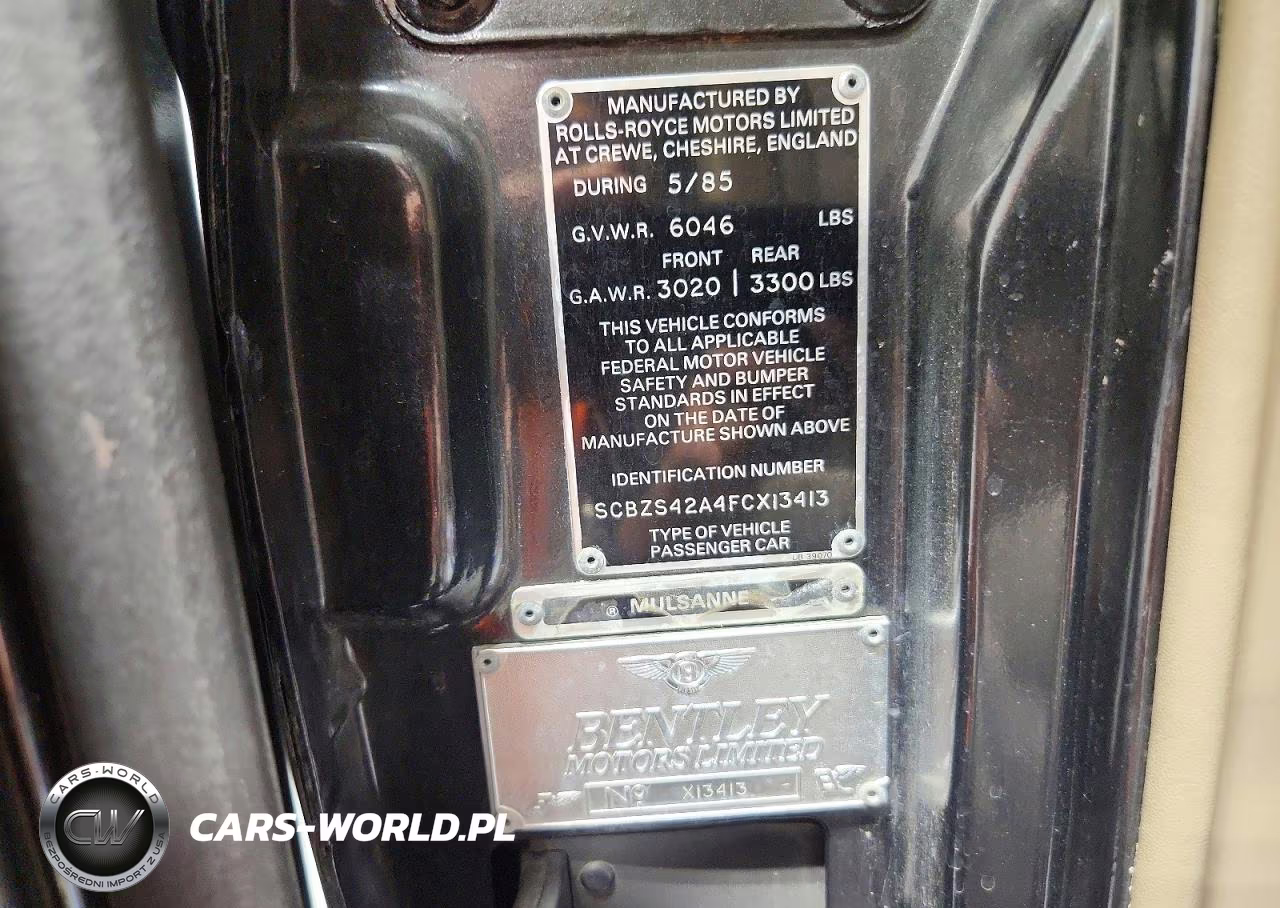 1985 Bentley Mulsanne VIN:SCBZS42A4FCX13413 - 13