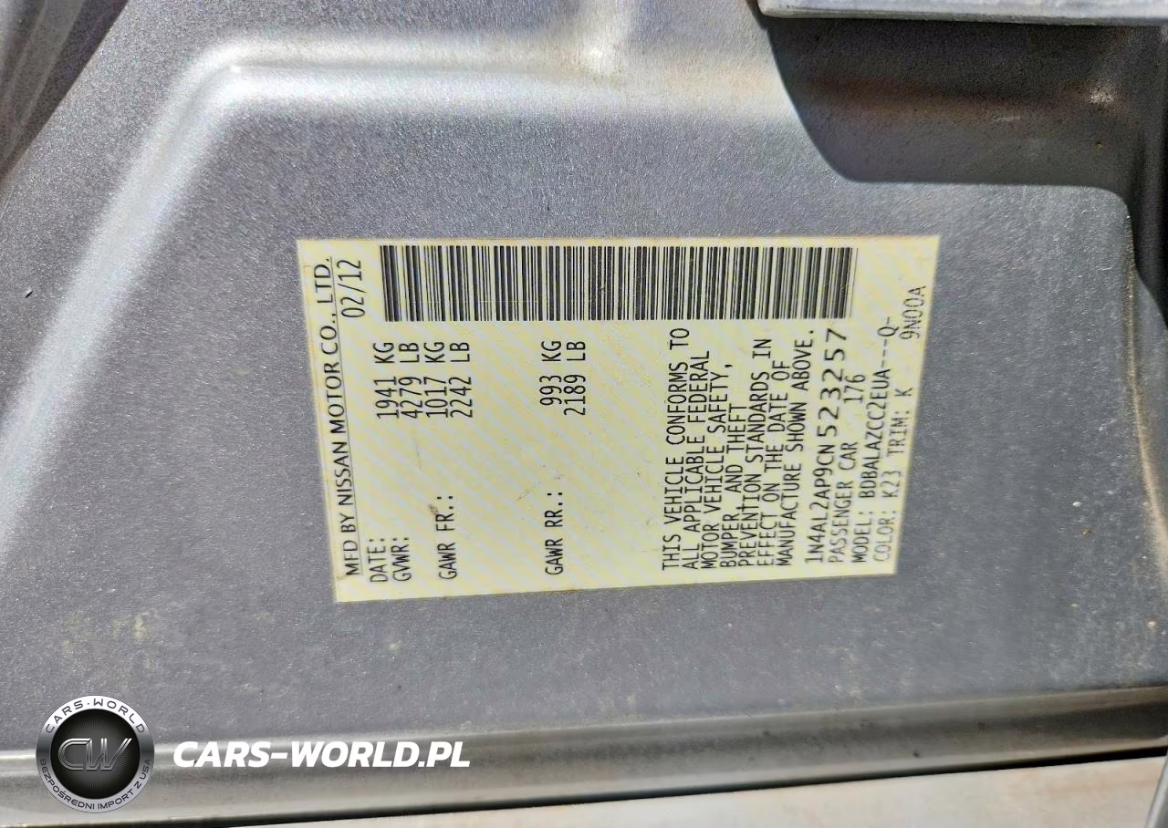 2012 Nissan Altima 2.5 VIN:1N4AL2AP9CN523257 - 12