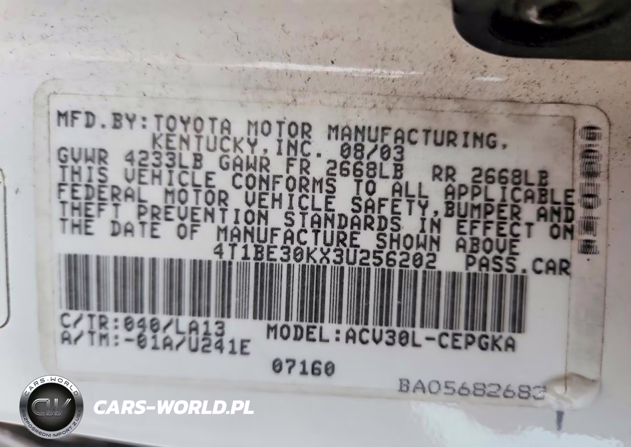 2003 Toyota Camry Xle VIN:4T1BE30KX3U256202 - 13