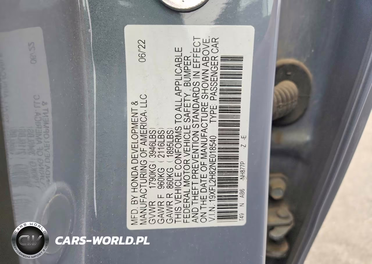 2022 Honda Civic Sport VIN:19XFL2H82NE018540 - 12