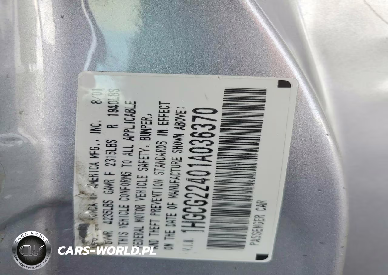 2001 Honda Accord Lx VIN:1HGCG22401A036370 - 12
