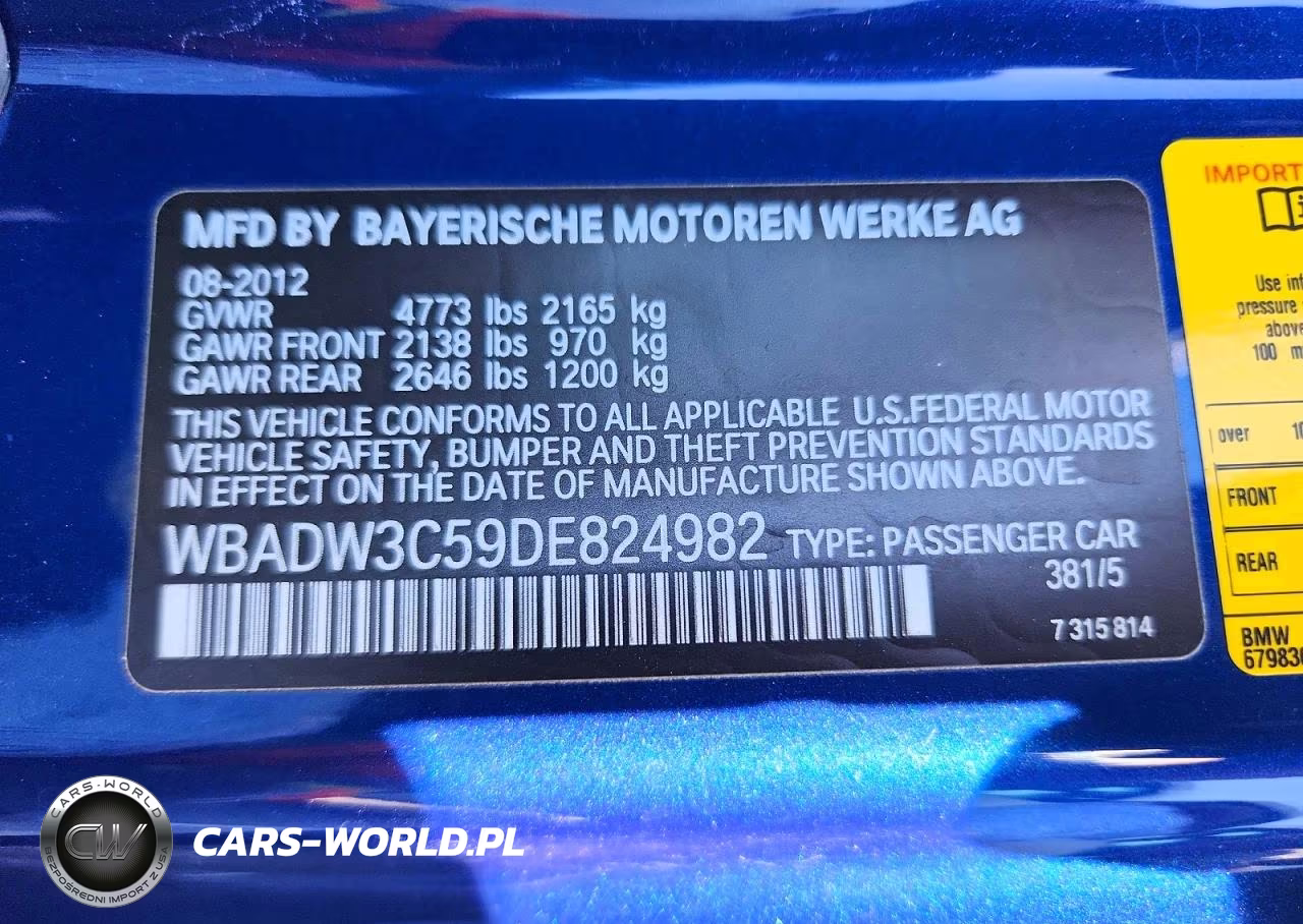 2013 BMW 328 I VIN:WBADW3C59DE824982 - 12