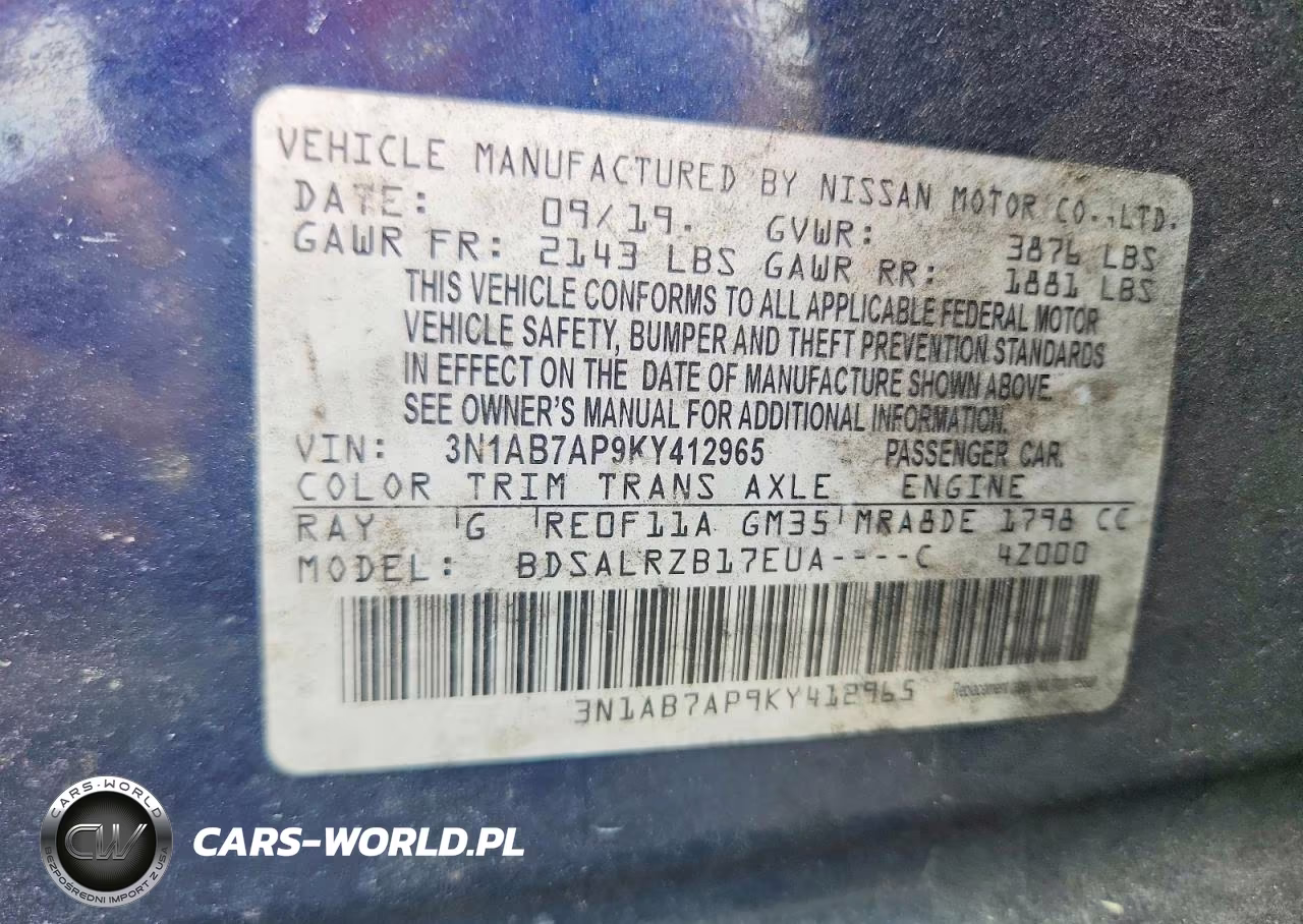 2019 Nissan Sentra Sr VIN:3N1AB7AP9KY412965 - 12