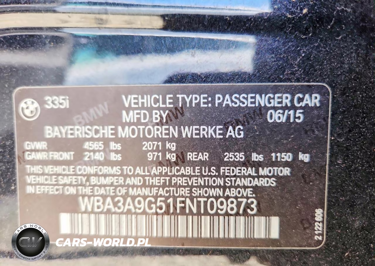 2015 BMW 335 I VIN:WBA3A9G51FNT09873 - 12