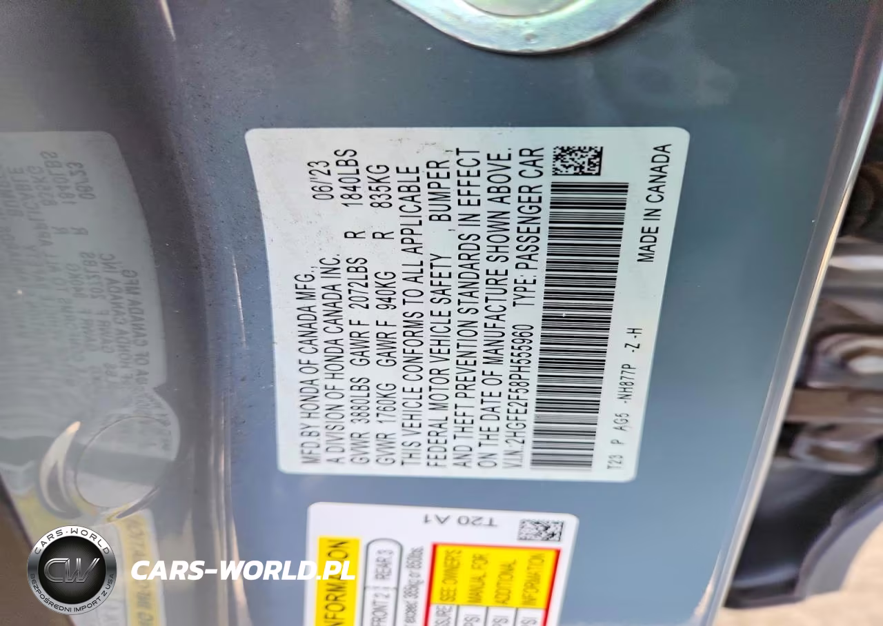 2023 Honda Civic Sport VIN:2HGFE2F58PH555960 - 13