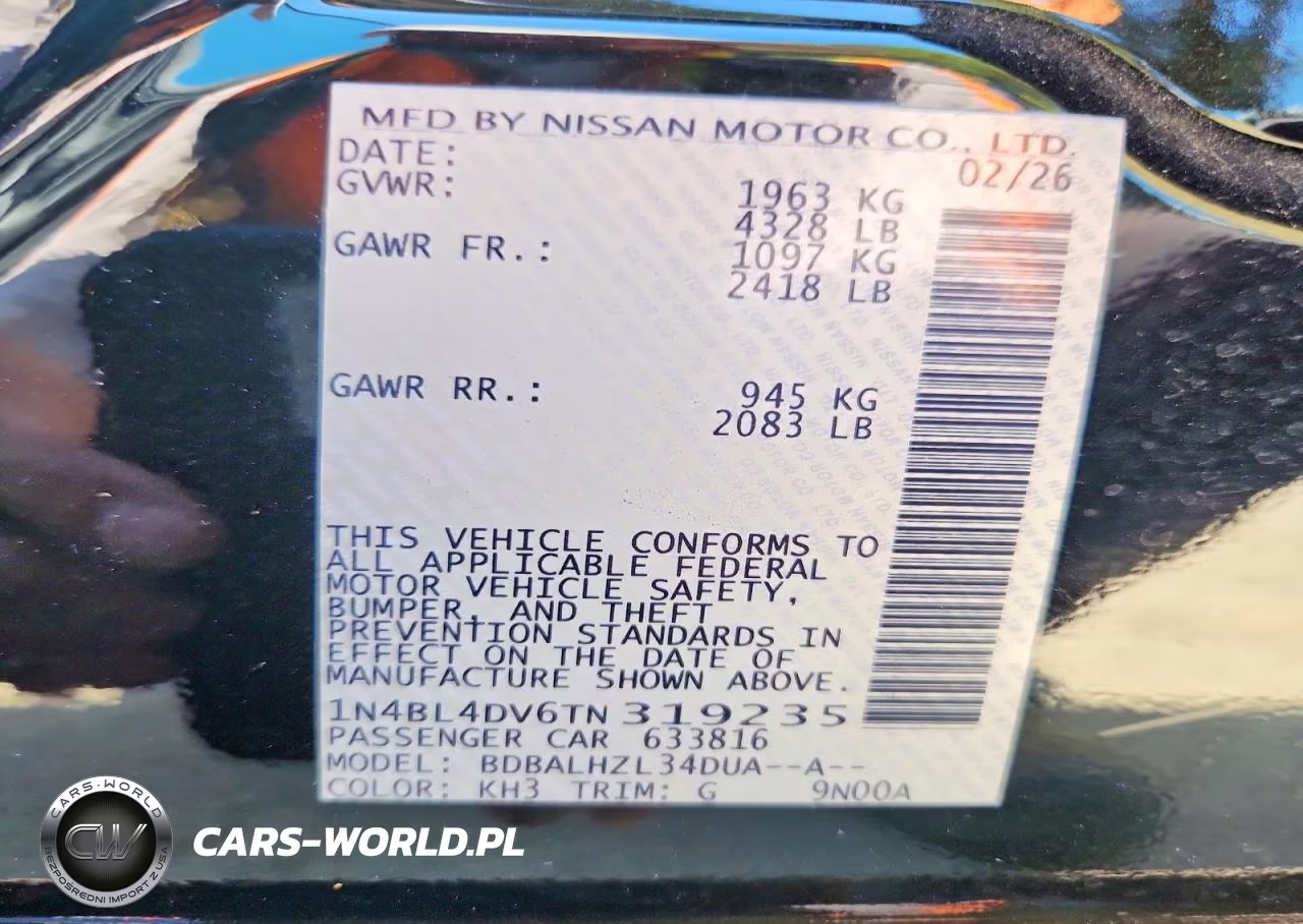 2026 Nissan Altima Sv VIN:1N4BL4DV6TN319235 - 13
