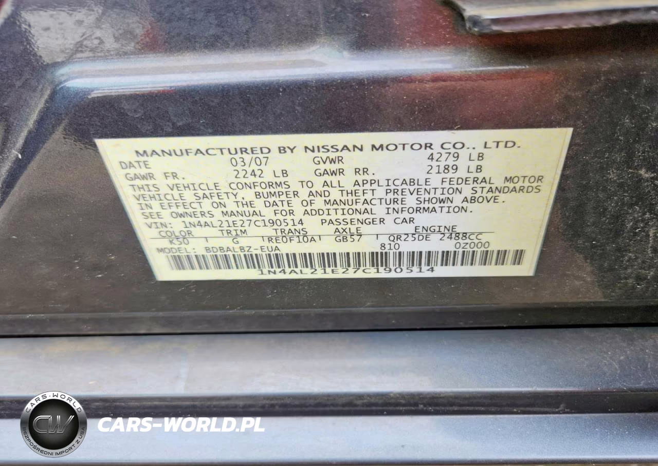 2007 Nissan Altima 2.5 VIN:1N4AL21E27C190514 - 12