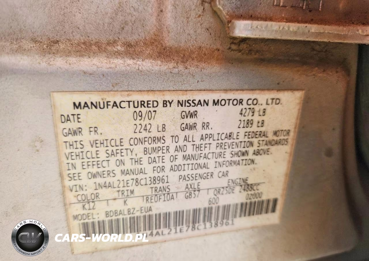2008 Nissan Altima 2.5 VIN:1N4AL21E78C138961 - 13