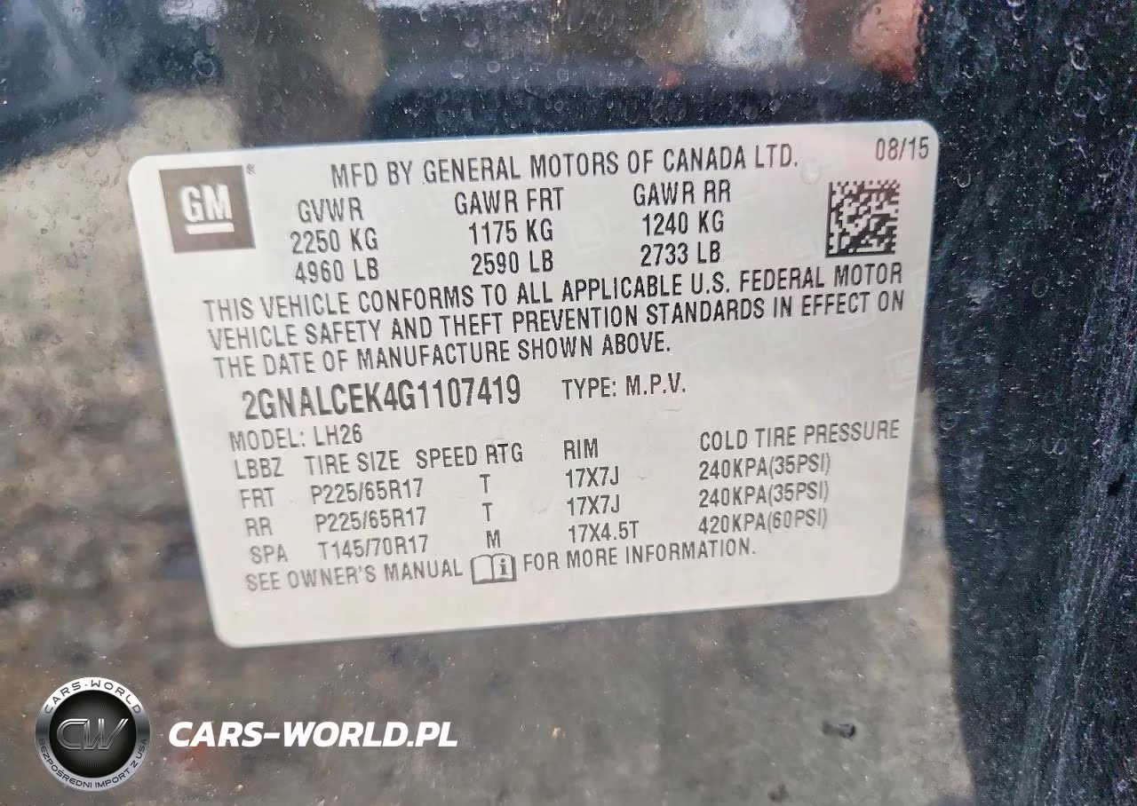 2016 Chevrolet Equinox Lt VIN:2GNALCEK4G1107419 - 14