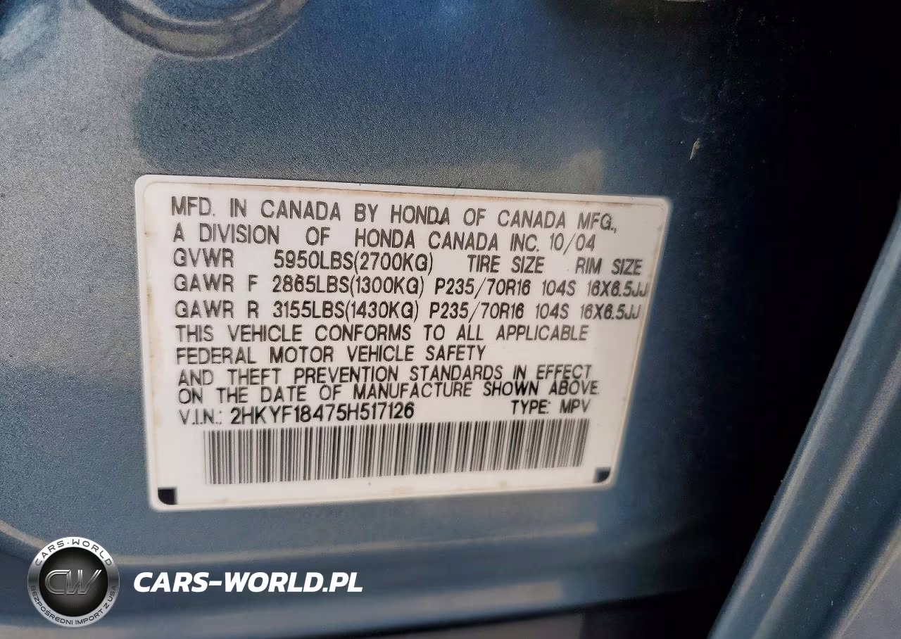 2005 Honda Pilot Ex VIN:2HKYF18475H517126 - 13