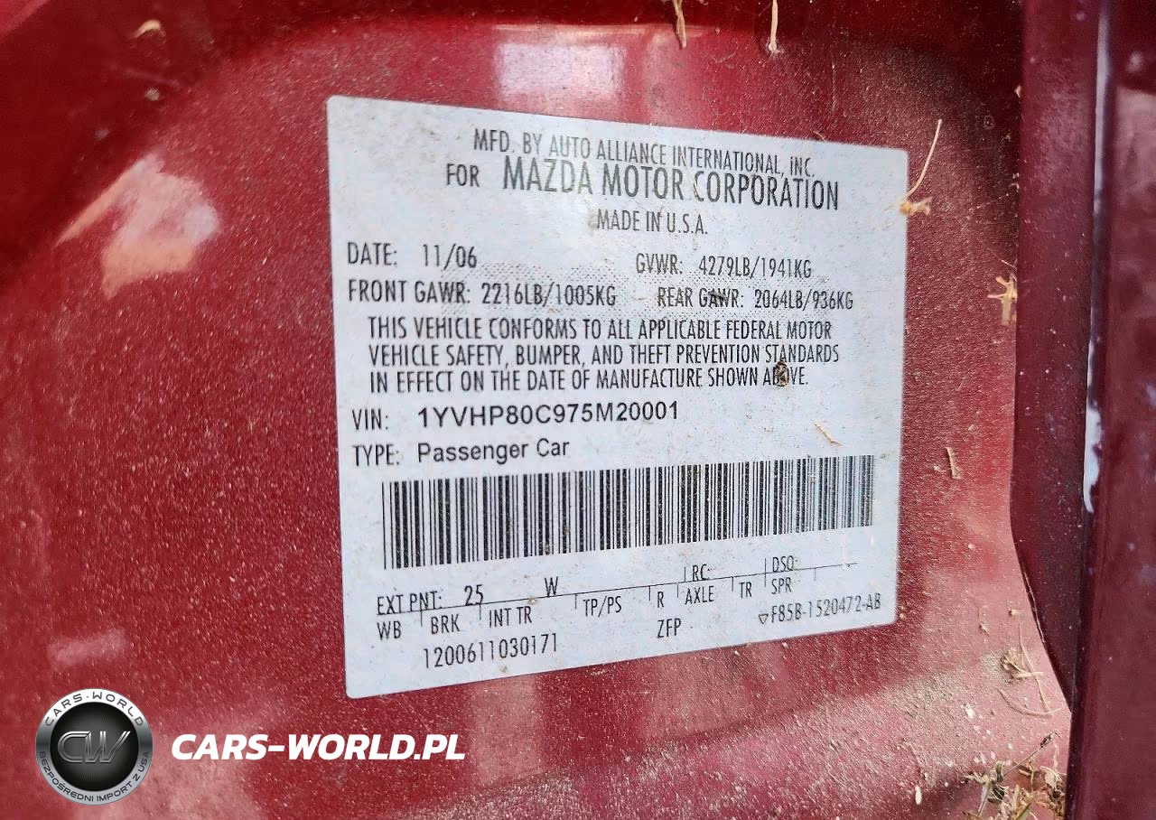 2007 Mazda 6 I VIN:1YVHP80C975M20001 - 12