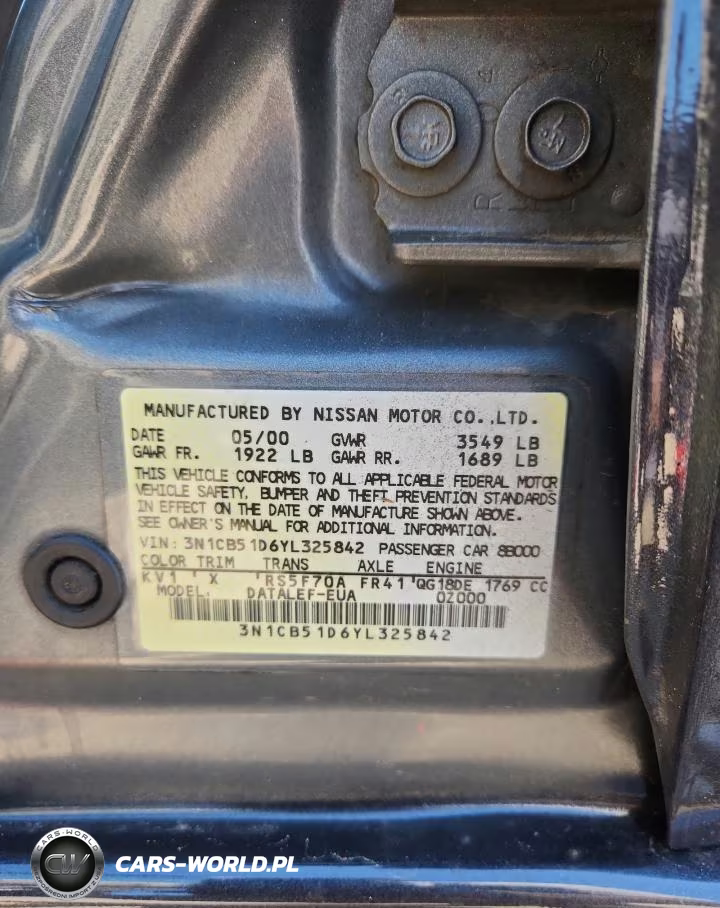 2000 Nissan Sentra Xe VIN:3N1CB51D6YL325842 - 12