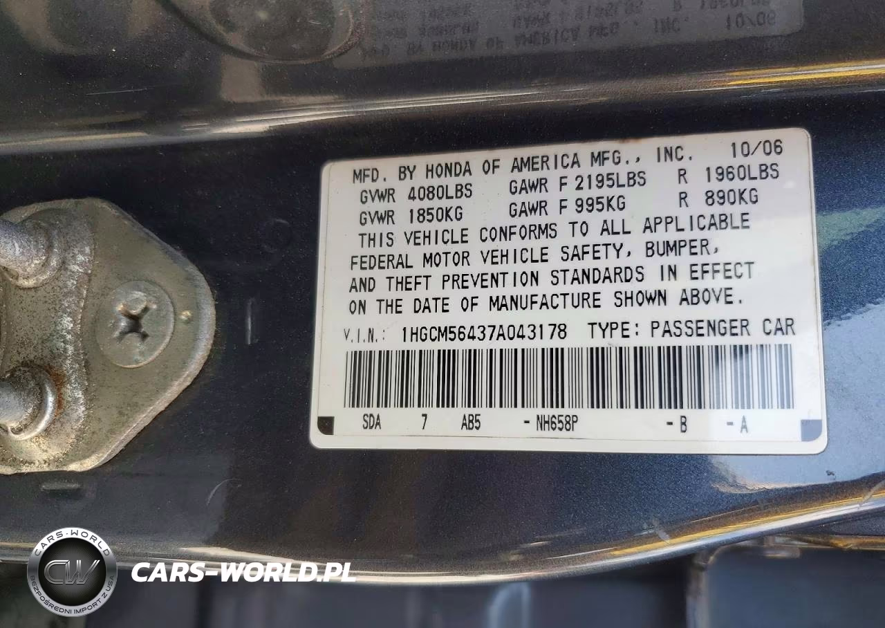 2007 Honda Accord Lx VIN:1HGCM56437A043178 - 12