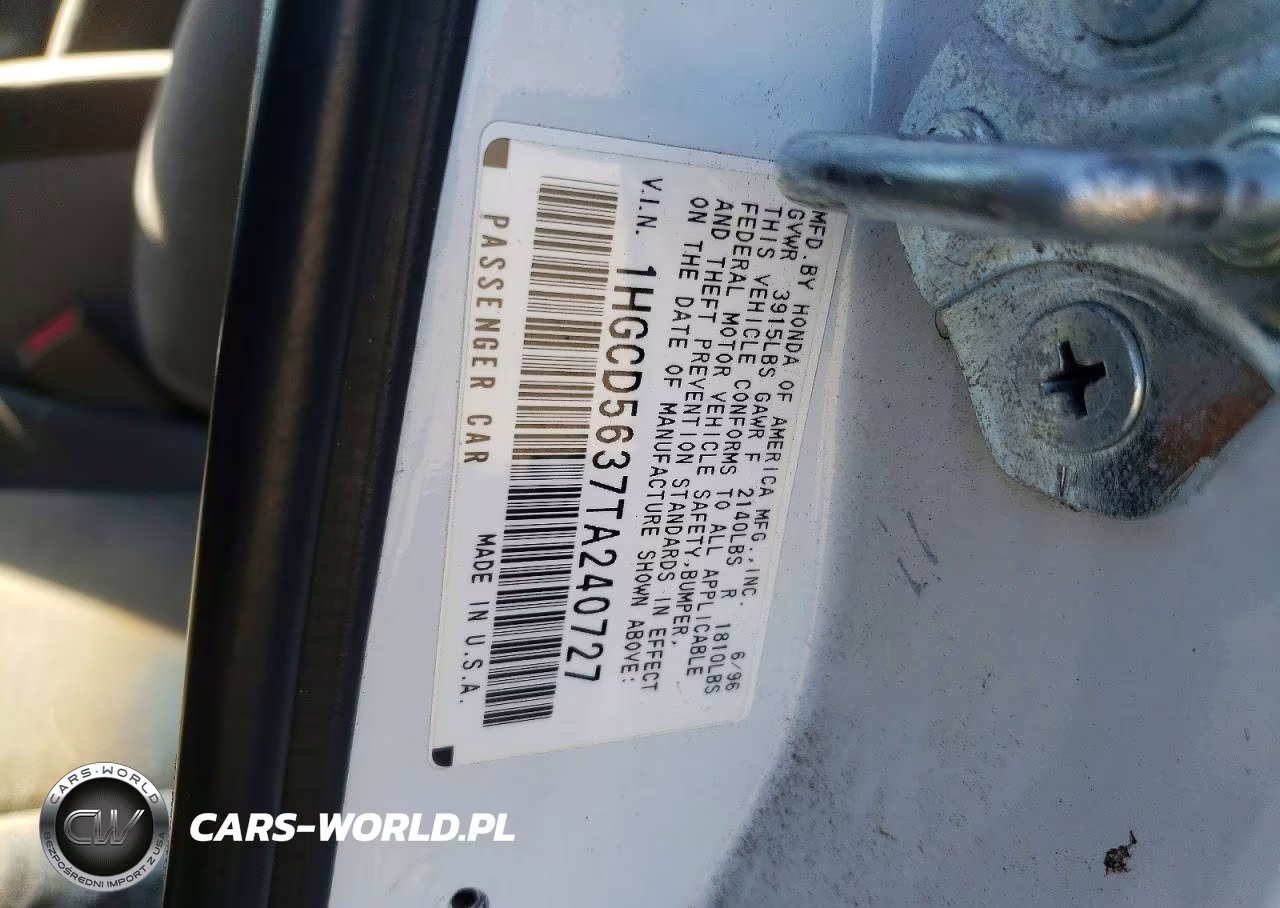 1996 Honda Accord Lx VIN:1HGCD5637TA240727 - 12