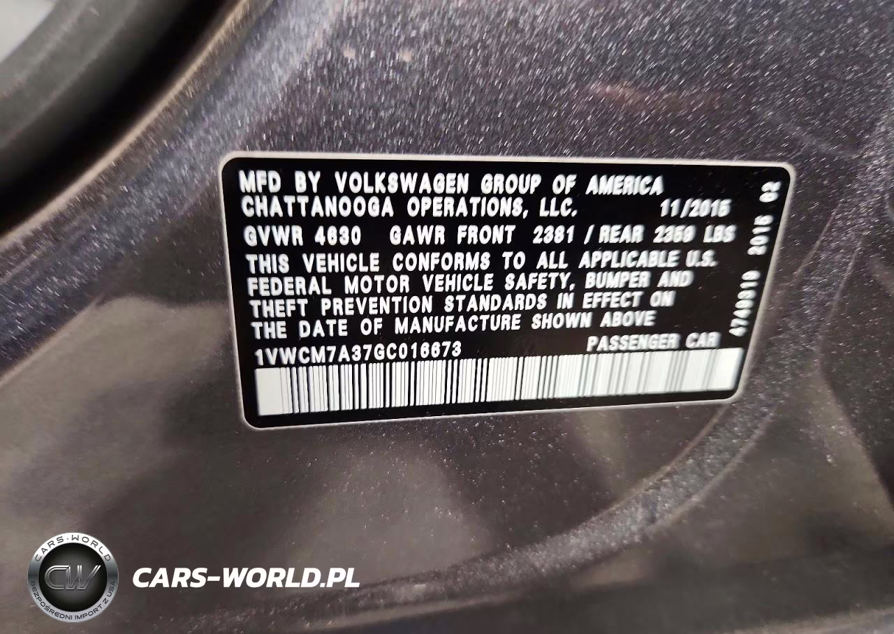 2016 Volkswagen Passat Sel Premium VIN:1VWCM7A37GC016673 - 12