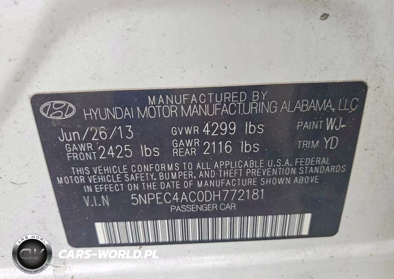2013 Hyundai Sonata Limited VIN:5NPEC4AC0DH772181 - 12