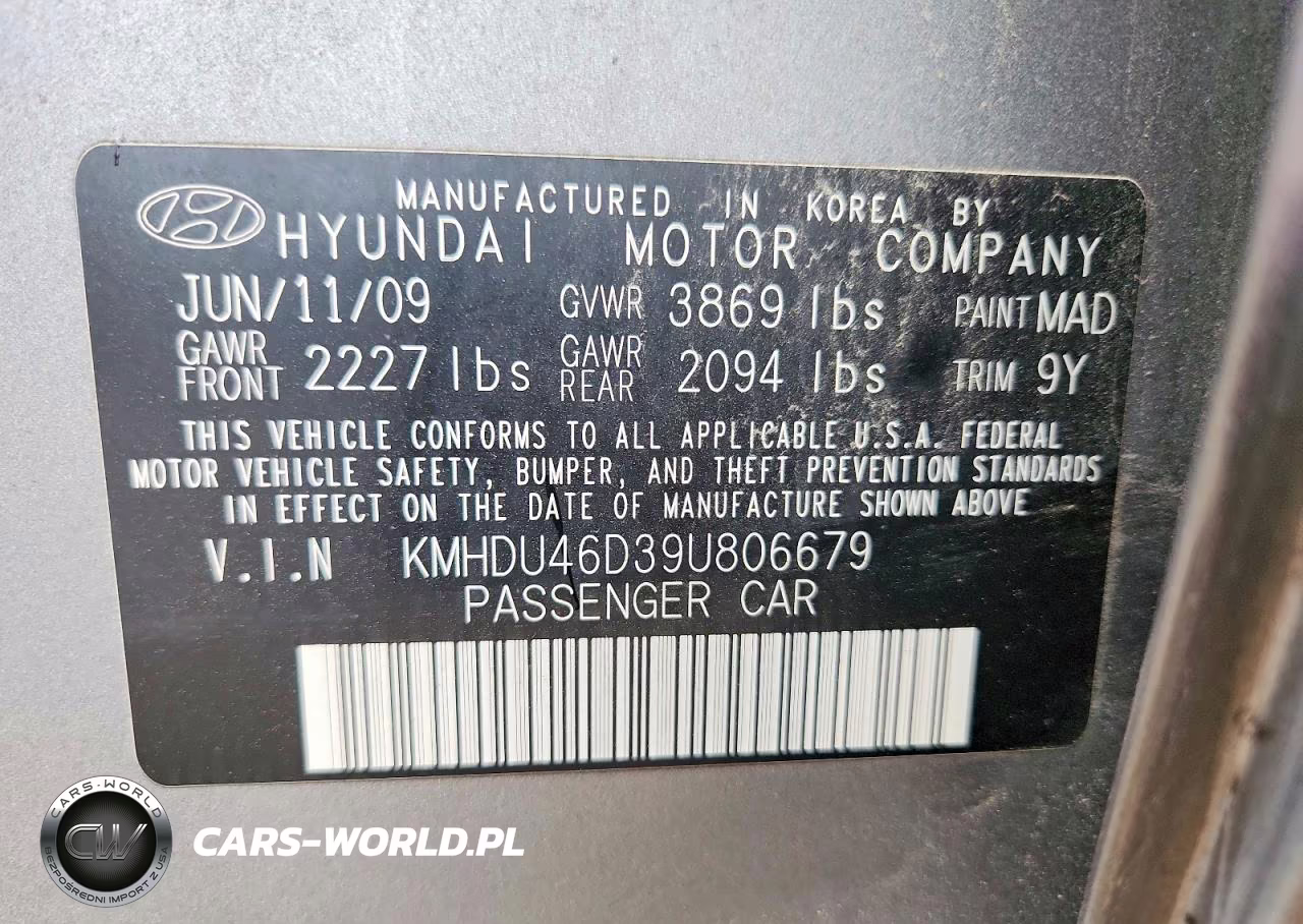 2009 Hyundai Elantra Gls VIN:KMHDU46D39U806679 - 12