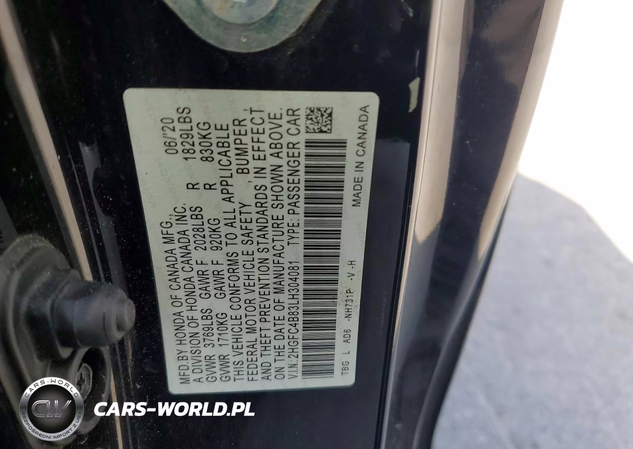 2020 Honda Civic Sport VIN:2HGFC4B83LH304081 - 12