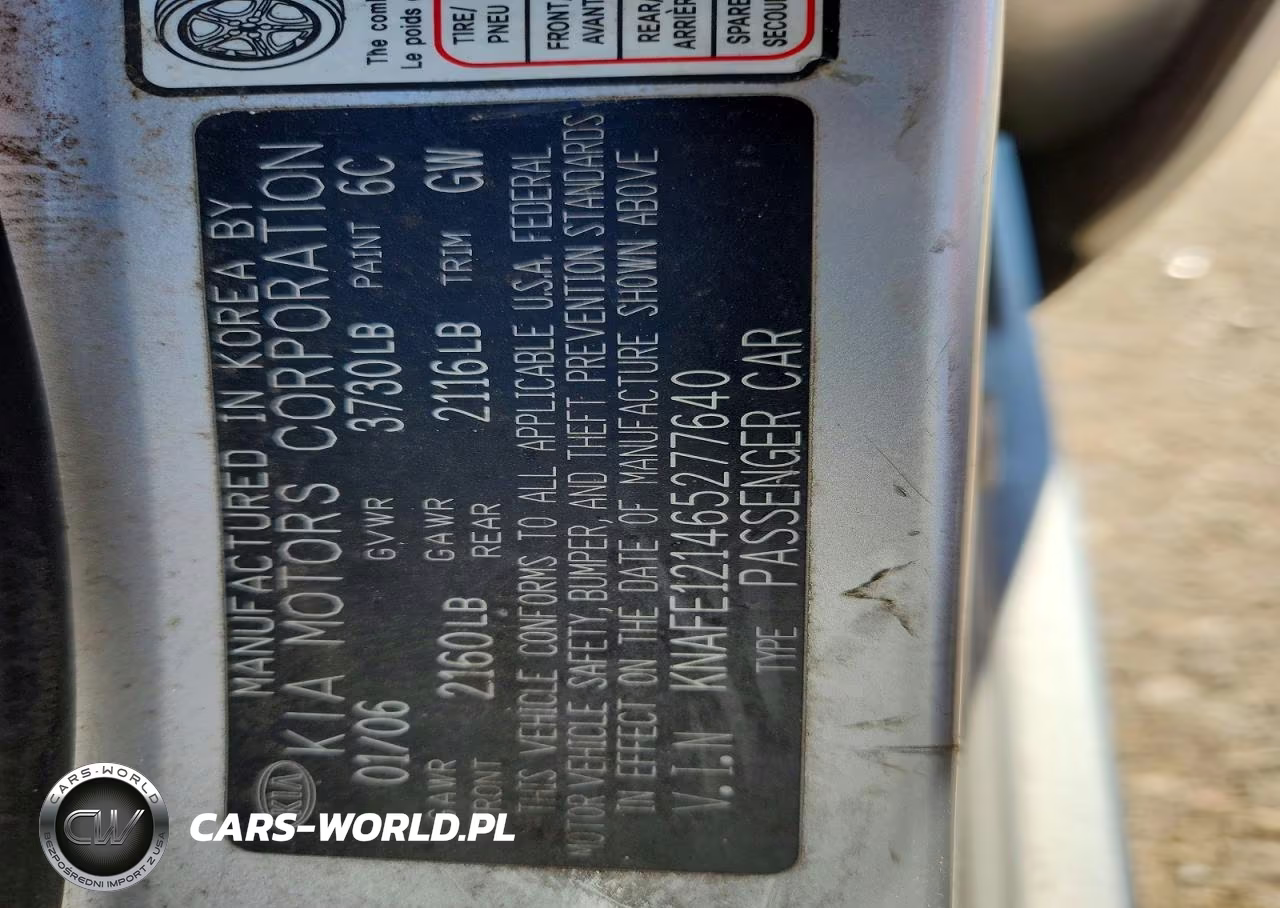 2006 Kia Spectra Ex VIN:KNAFE121465277640 - 12