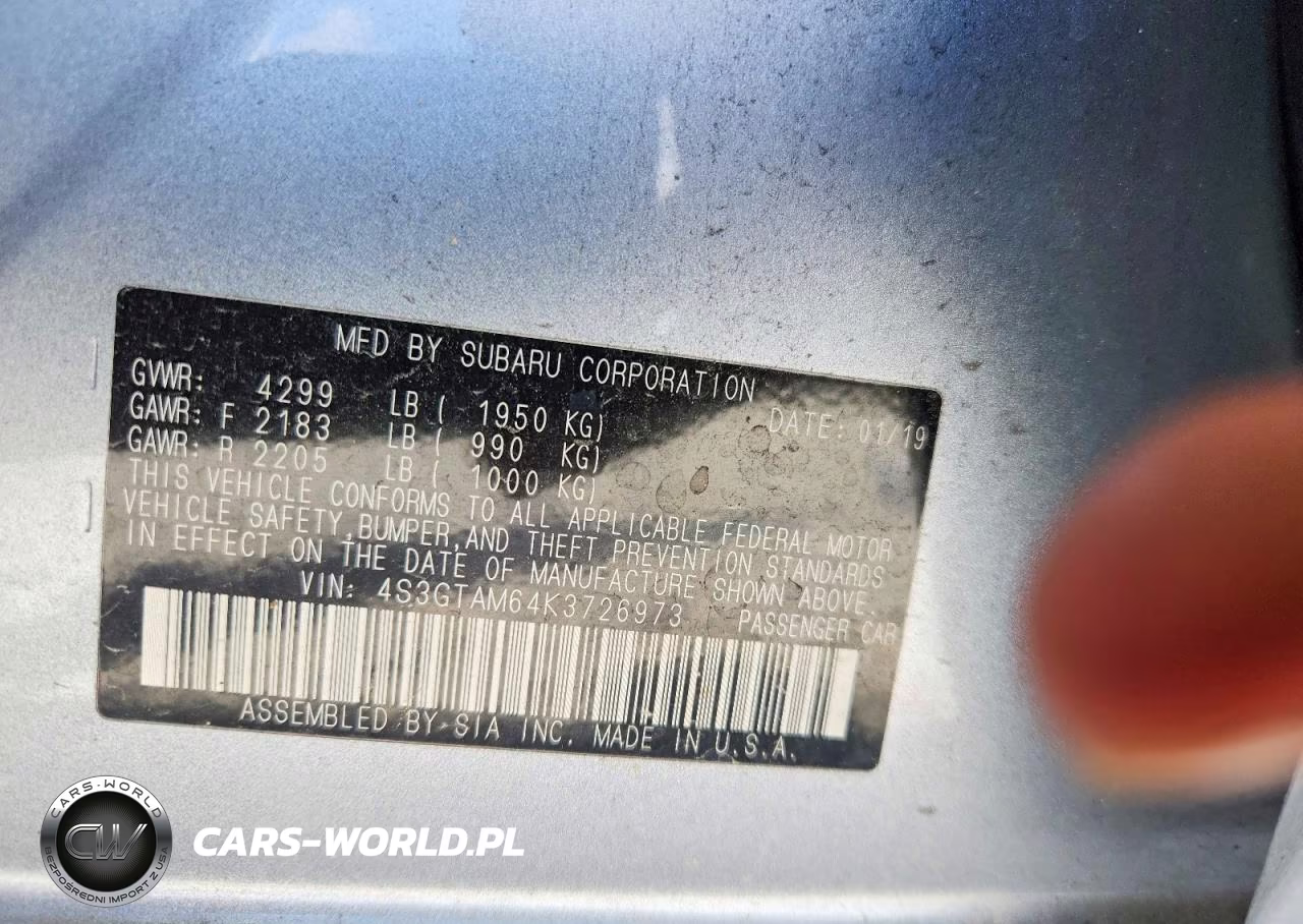 2019 Subaru Impreza Sport VIN:4S3GTAM64K3726973 - 12