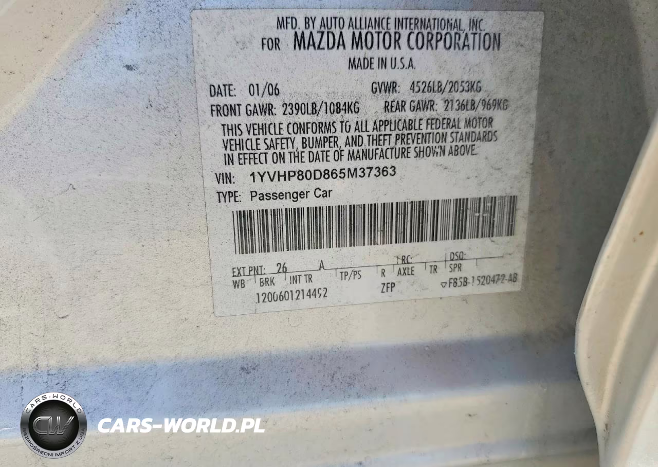 2006 Mazda 6 S VIN:1YVHP80D865M37363 - 12