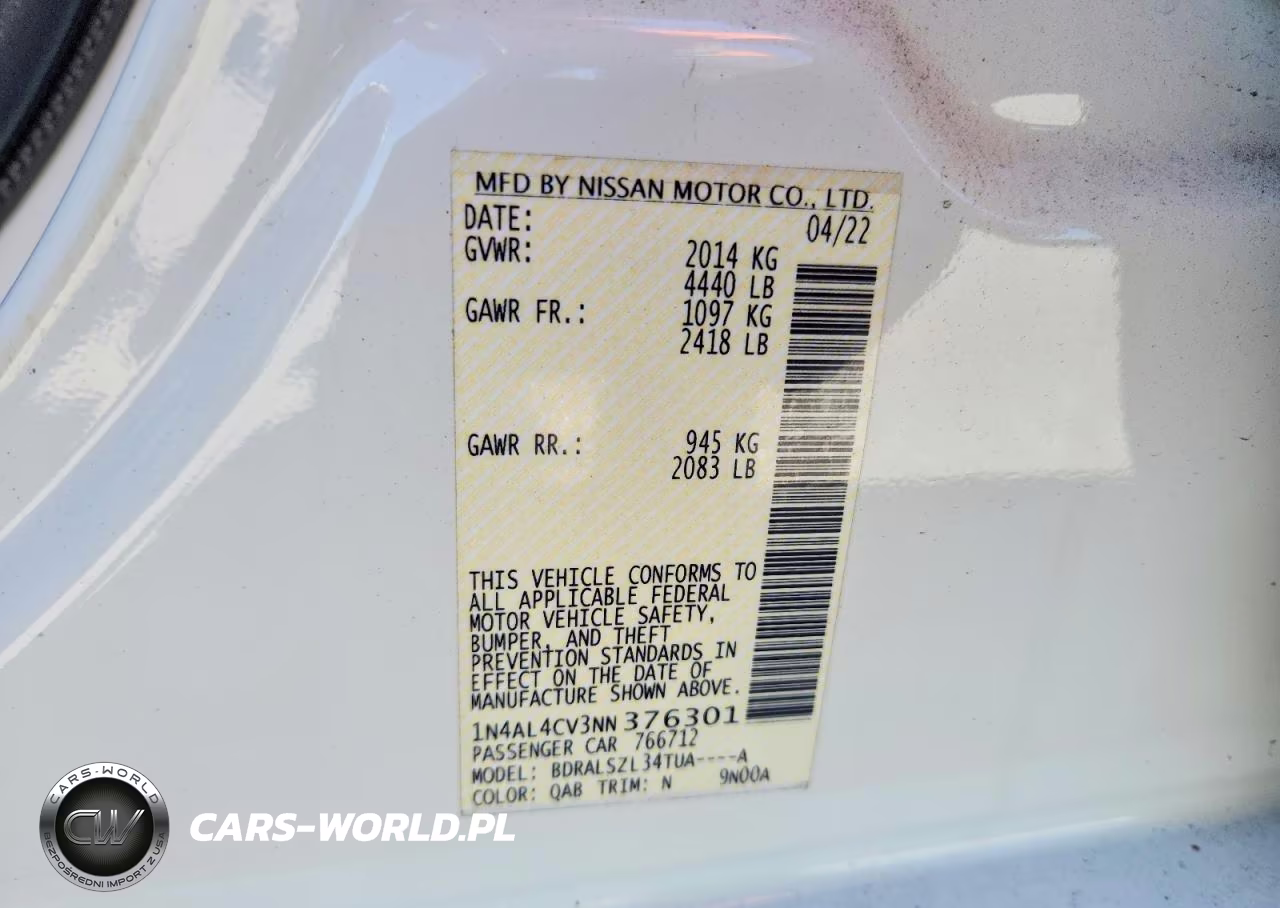 2022 Nissan Altima Sr VIN:1N4AL4CV3NN376301 - 12