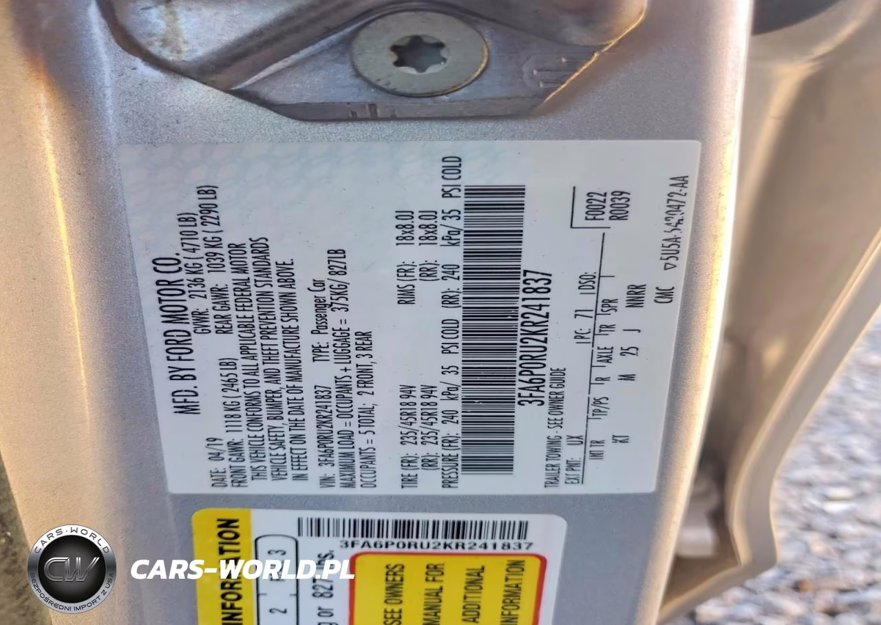 2019 Ford Fusion Titanium VIN:3FA6P0RU2KR241837 - 13