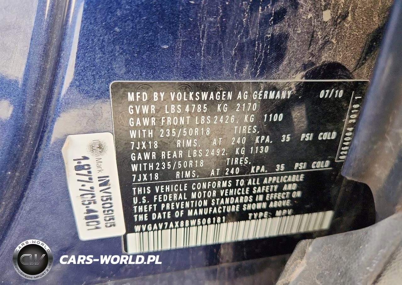 2011 Volkswagen Tiguan S VIN:WVGAV7AX8BW506181 - 13