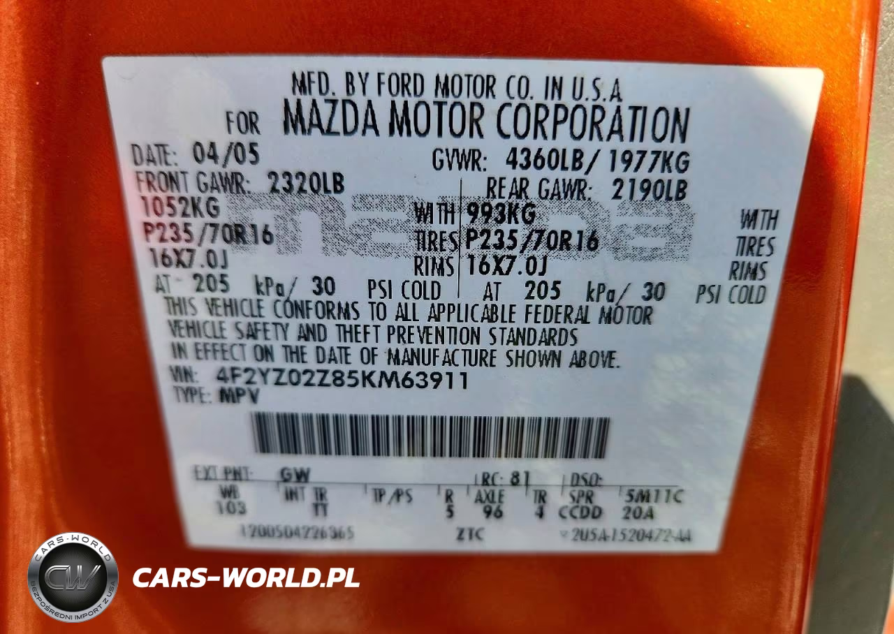 2005 Mazda Tribute I VIN:4F2YZ02Z85KM63911 - 13