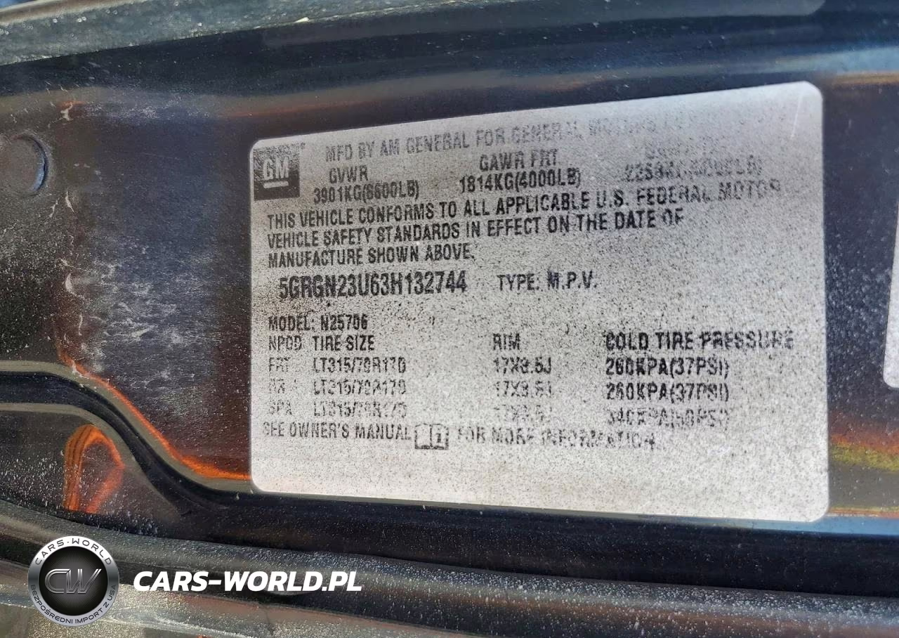 2003 Hummer H2 VIN:5GRGN23U63H132744 - 13