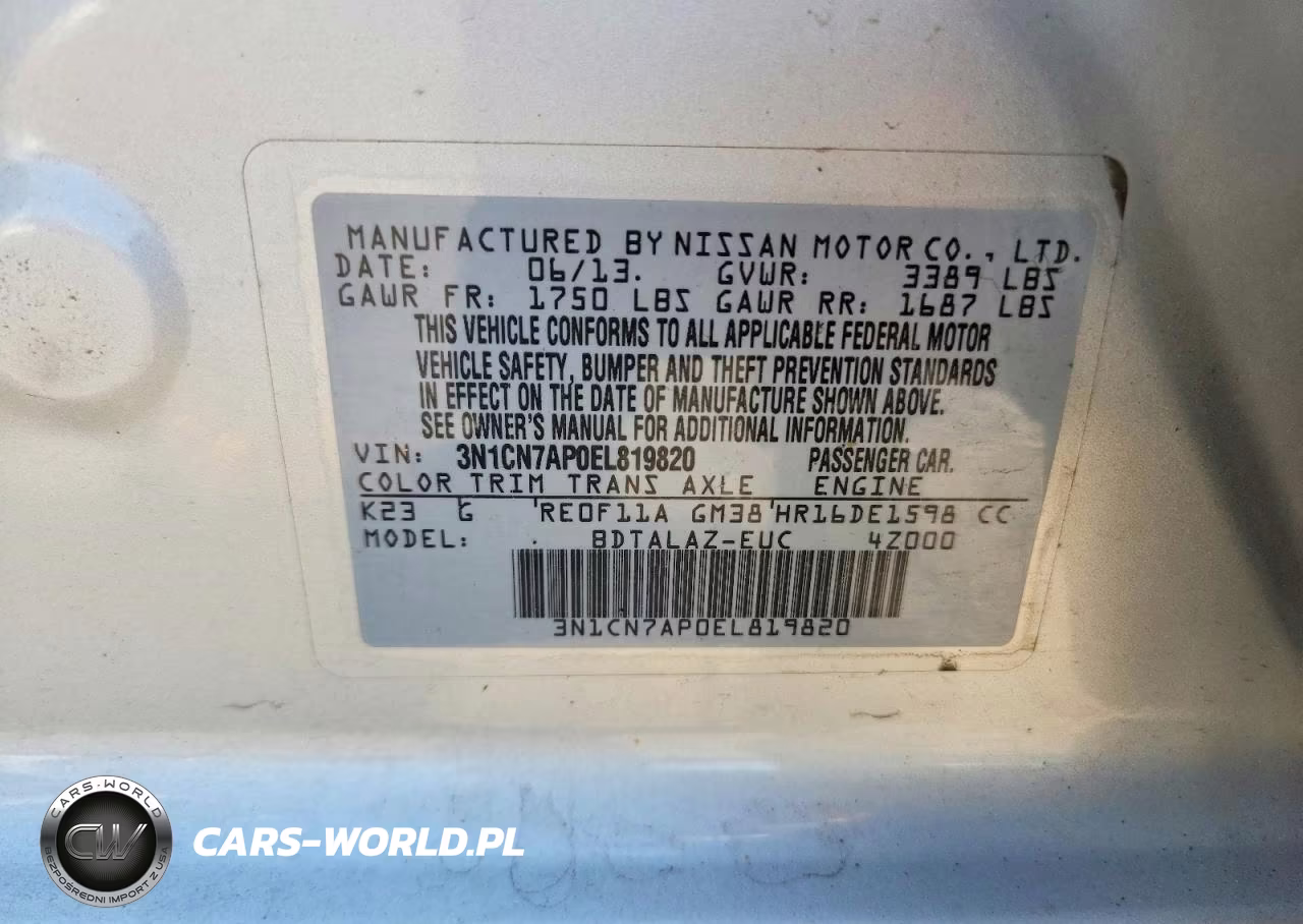 2014 Nissan Versa 1.6 S VIN:3N1CN7AP0EL819820 - 12