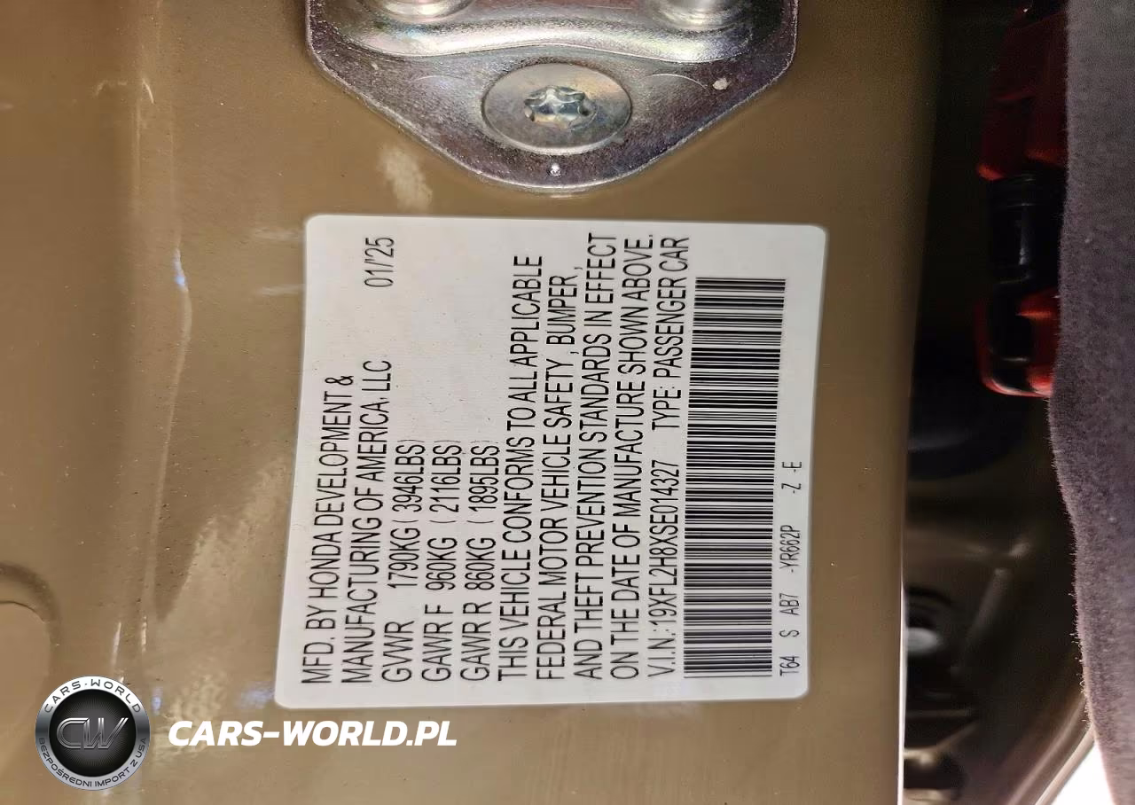 2025 Honda Civic Sport VIN:19XFL2H8XSE014327 - 13