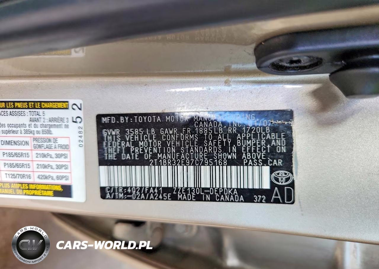 2007 Toyota Corolla Ce VIN:2T1BR32E97C795168 - 13